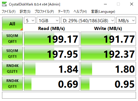 『Crystal Disk Mark』既設のHDD